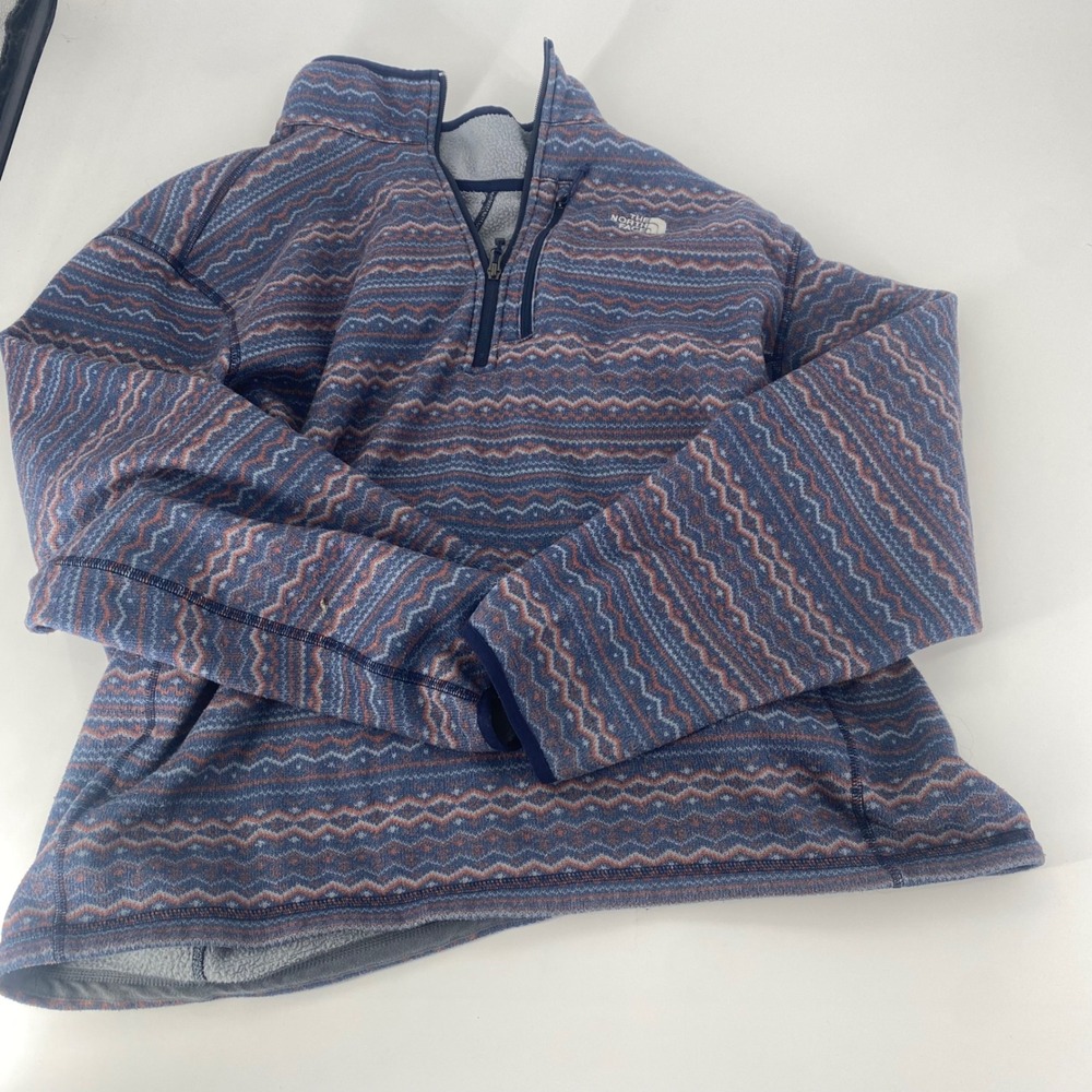 The North Face Mens XXL Blue Orange Fair Isle Geometric 1/4 Zip Fleece Pullover